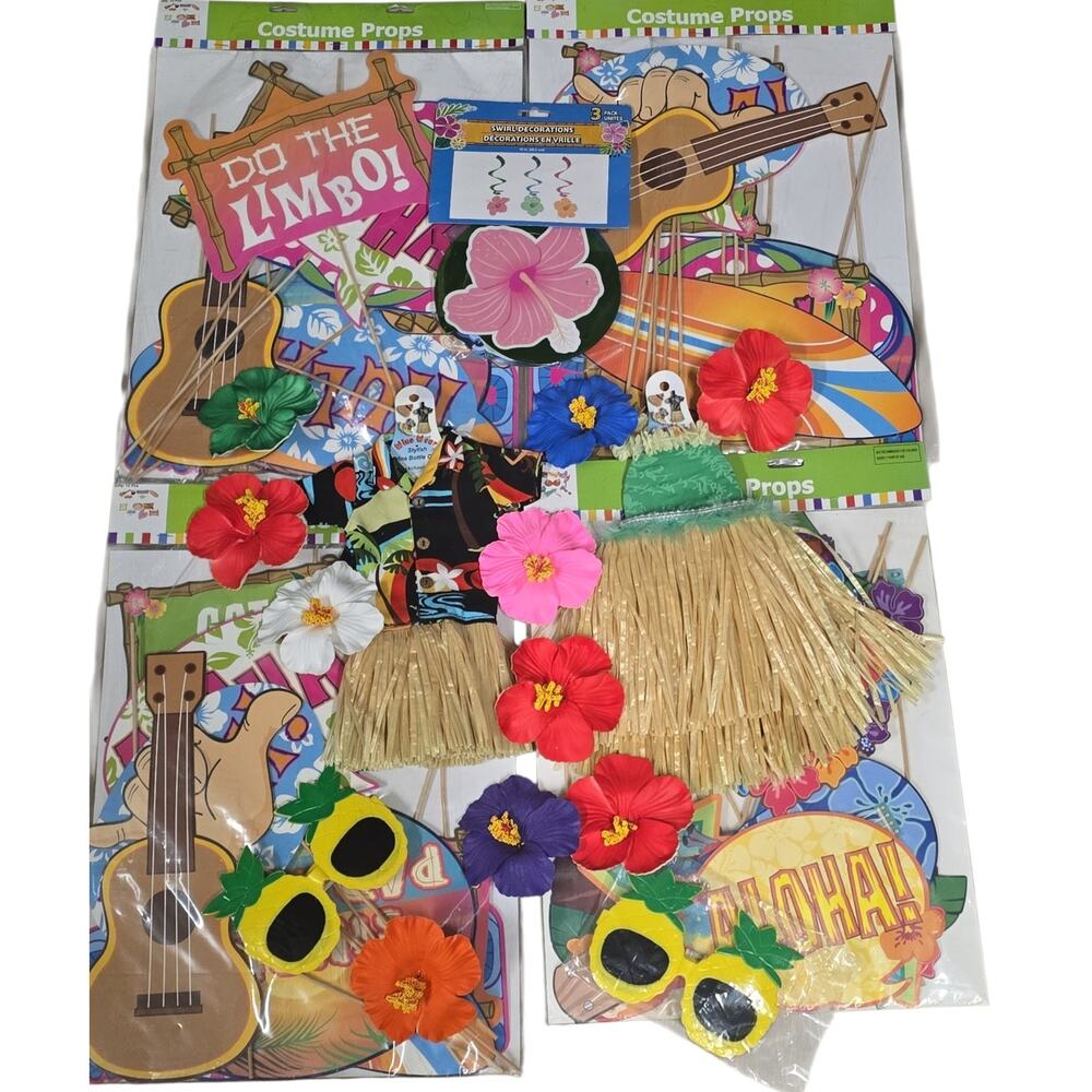 Hawaiian Theme Party Props and Decorations Bundle - 19 pieces